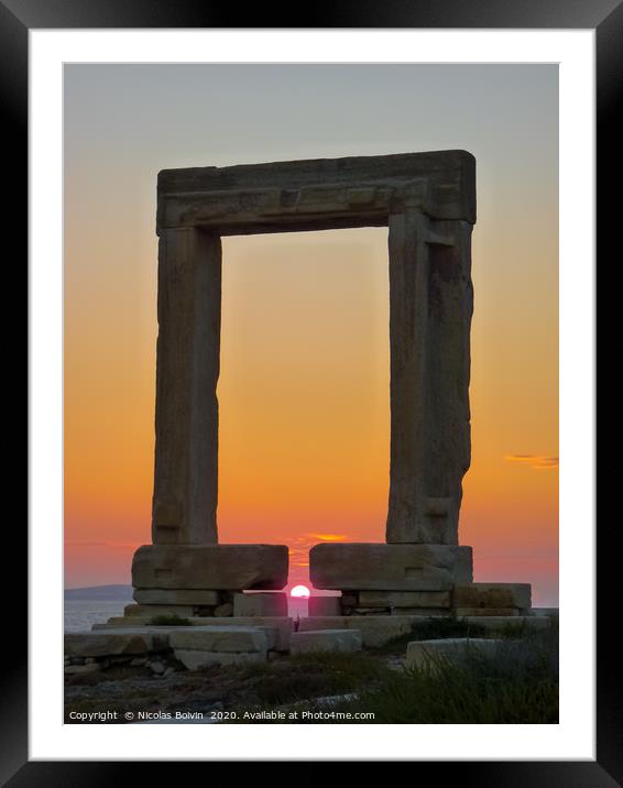 Sunset on Portara - ruins of ancient temple of Del Framed Mounted Print by Nicolas Boivin