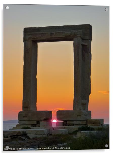 Sunset on Portara - ruins of ancient temple of Del Acrylic by Nicolas Boivin
