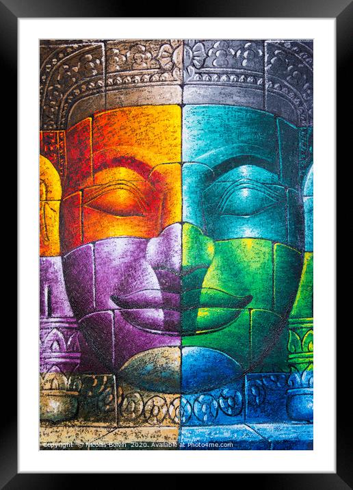 Colored cambodian buddha face Framed Mounted Print by Nicolas Boivin