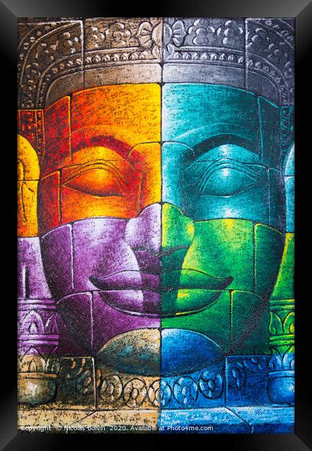 Colored cambodian buddha face Framed Print by Nicolas Boivin
