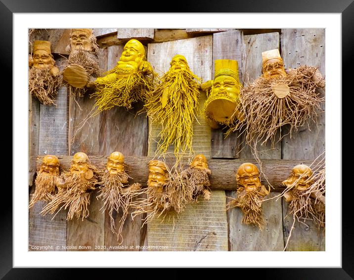 Bamboo sculptures in Catcat Hmong village near Sap Framed Mounted Print by Nicolas Boivin