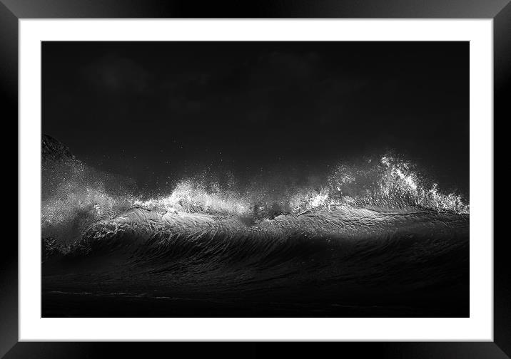 Breaking wave in monochrome Framed Mounted Print by Leighton Collins
