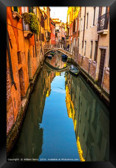 Colorful Canal Bridge Venice Italy Framed Print by William Perry