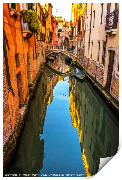 Colorful Canal Bridge Venice Italy Print by William Perry