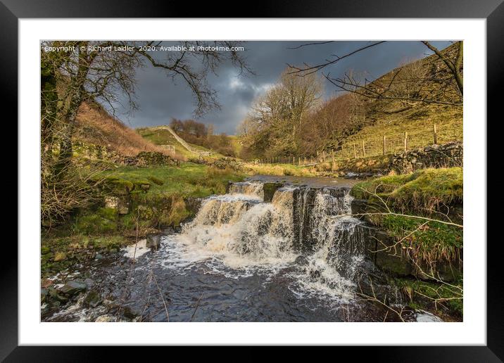 Ettersgill Beck Waterfall in Dramatic Light Framed Mounted Print by Richard Laidler