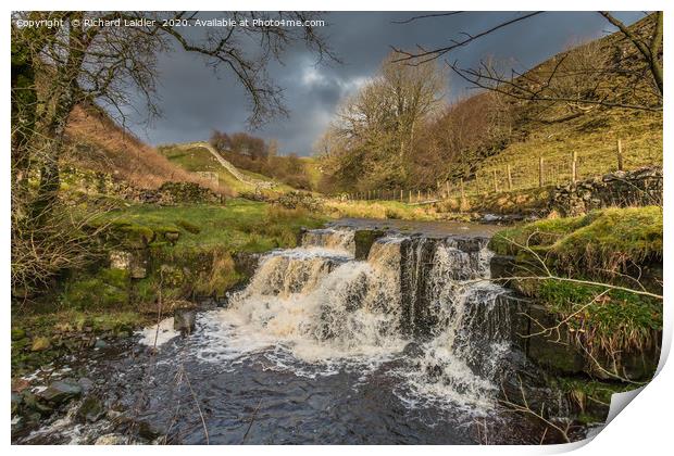 Ettersgill Beck Waterfall in Dramatic Light Print by Richard Laidler