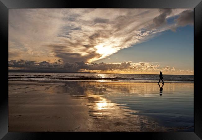 Sunsetting on Ogmore on sea beach Framed Print by Jenny Hibbert