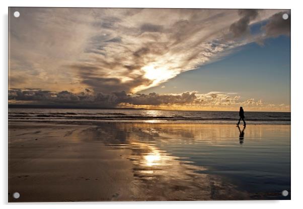 Sunsetting on Ogmore on sea beach Acrylic by Jenny Hibbert