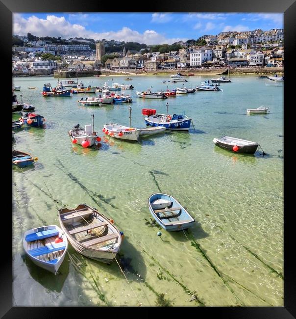 Majestic Boats in St Ives Harbour Framed Print by Beryl Curran