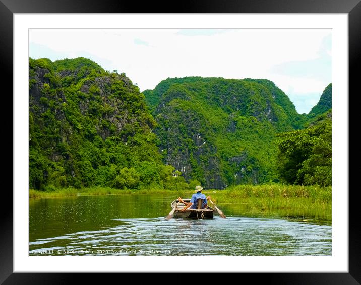 Quiet Ride On Peaceful Tam Coc River Framed Mounted Print by Nicolas Boivin