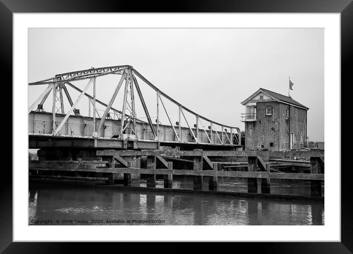 Black and white photo of the Reedham swing bridge Framed Mounted Print by Chris Yaxley