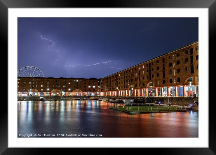 Lightning over the Albert Dock Framed Mounted Print by Paul Madden