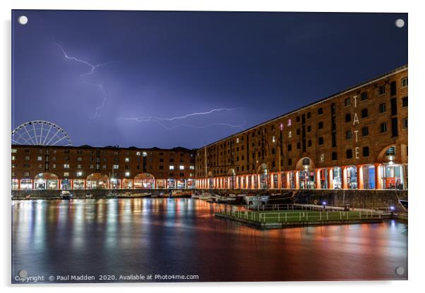 Lightning over the Albert Dock Acrylic by Paul Madden