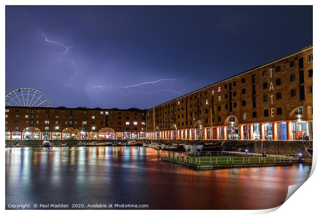 Lightning over the Albert Dock Print by Paul Madden