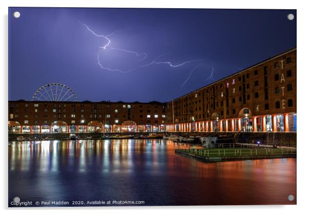 Lightning over the Royal Albert Dock Acrylic by Paul Madden