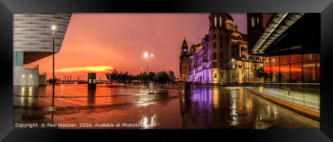 Stormy Liverpool sunset panorama Framed Print by Paul Madden