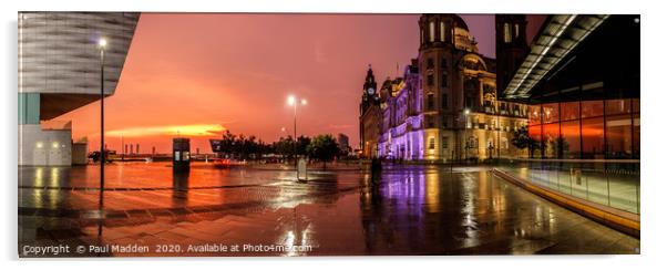 Stormy Liverpool sunset panorama Acrylic by Paul Madden
