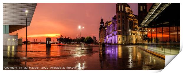 Stormy Liverpool sunset panorama Print by Paul Madden