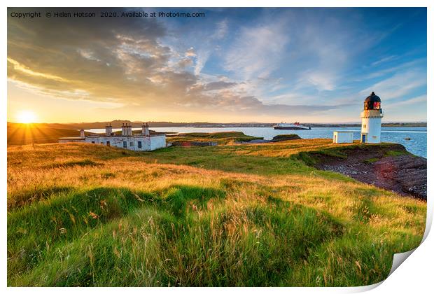 Stunning sunset over Arnish Point and it's lightho Print by Helen Hotson