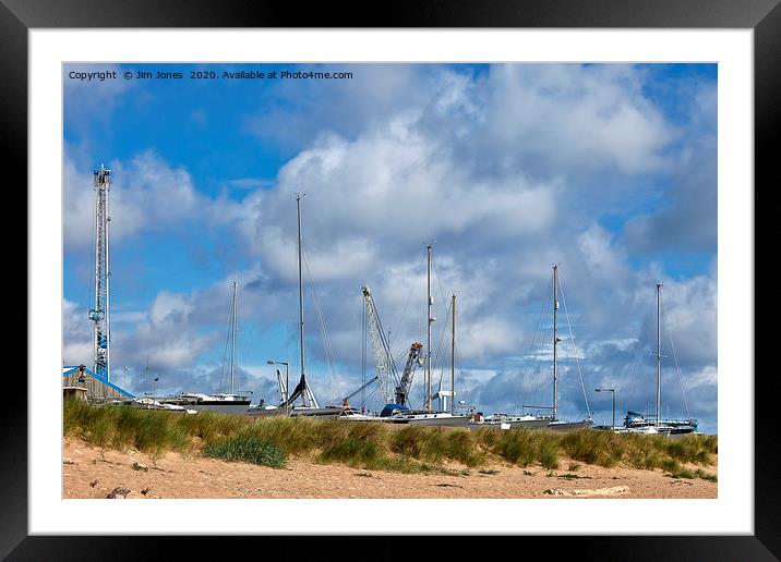 Yachts and Cranes behind the dunes Framed Mounted Print by Jim Jones