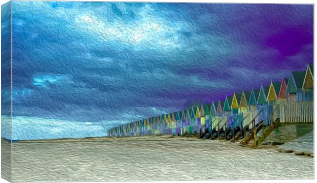 Pastel Beach Huts Oil Painting Effect Canvas Print by Alistair Duncombe