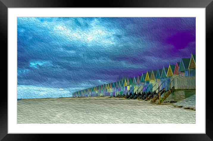 Pastel Beach Huts Oil Painting Effect Framed Mounted Print by Alistair Duncombe