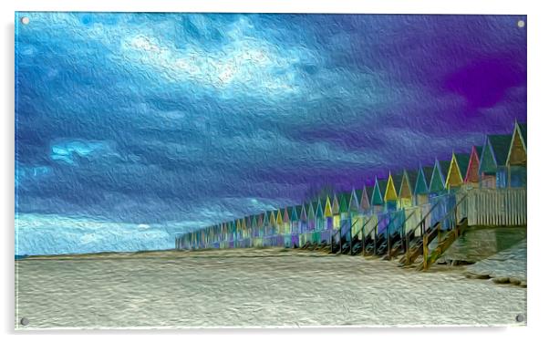 Pastel Beach Huts Oil Painting Effect Acrylic by Alistair Duncombe