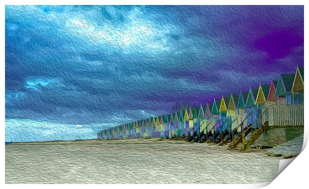 Pastel Beach Huts Oil Painting Effect Print by Alistair Duncombe