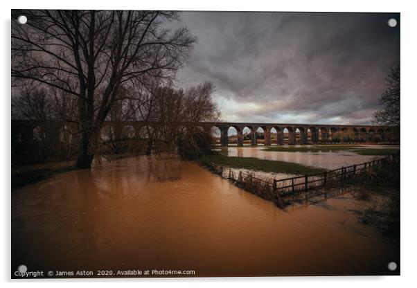 A fully flooded Harringworth Viaduct  Acrylic by James Aston