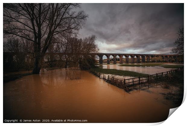A fully flooded Harringworth Viaduct  Print by James Aston