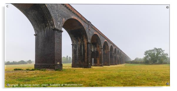 Misty Start to the Morning at Harringworth Viaduct Acrylic by James Aston