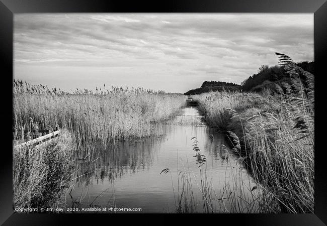 Norfolk Marshlands Black and White. Framed Print by Jim Key