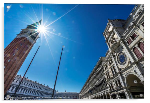 Campanile Bell Tower Sun Saint Mark's Square Piazz Acrylic by William Perry