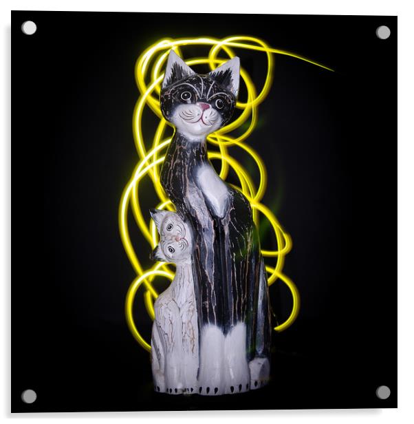 Cat and her kitten, light painting. Acrylic by Bryn Morgan