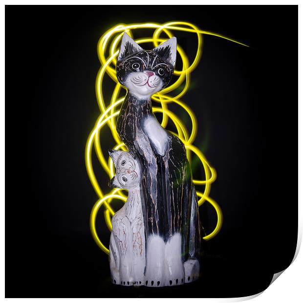 Cat and her kitten, light painting. Print by Bryn Morgan