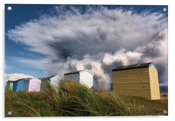 Kent Beach Huts with storm clouds Acrylic by John Finney