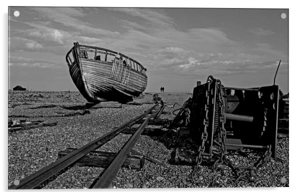 Boat on Dungeness shore with hauling chains Acrylic by Jenny Hibbert