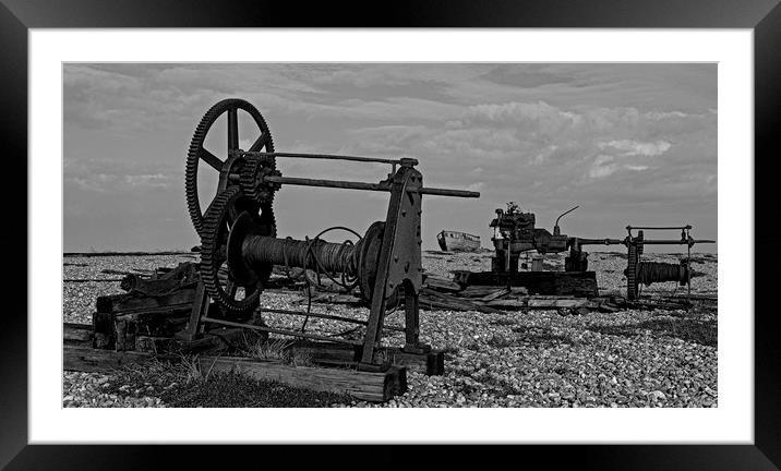 Winding gear on Dungeness beach Framed Mounted Print by Jenny Hibbert