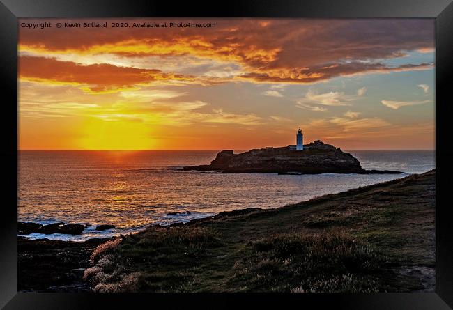 godrevy lighthouse sunset cornwall Framed Print by Kevin Britland