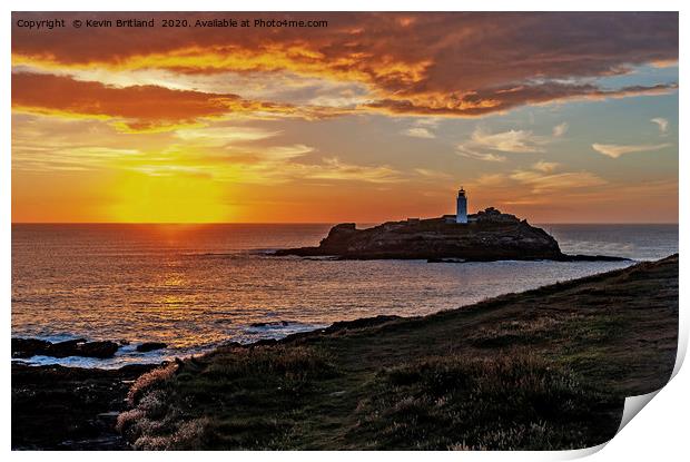 godrevy lighthouse sunset cornwall Print by Kevin Britland