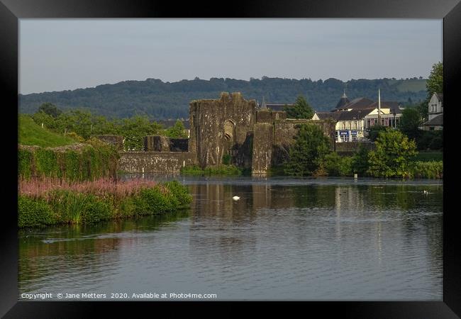 Caerphilly Moat Framed Print by Jane Metters