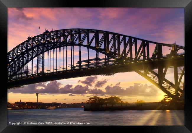 Sydney Harbor Bridge at sunset Framed Print by Melanie Viola