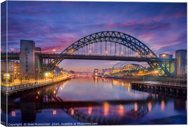 Newcastle Tyne bridge and Gateshead quayside Canvas Print by Sree Mussunoor