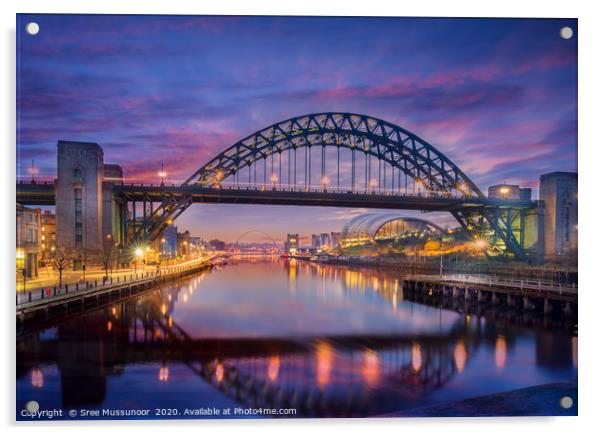 Newcastle Tyne bridge and Gateshead quayside Acrylic by Sree Mussunoor