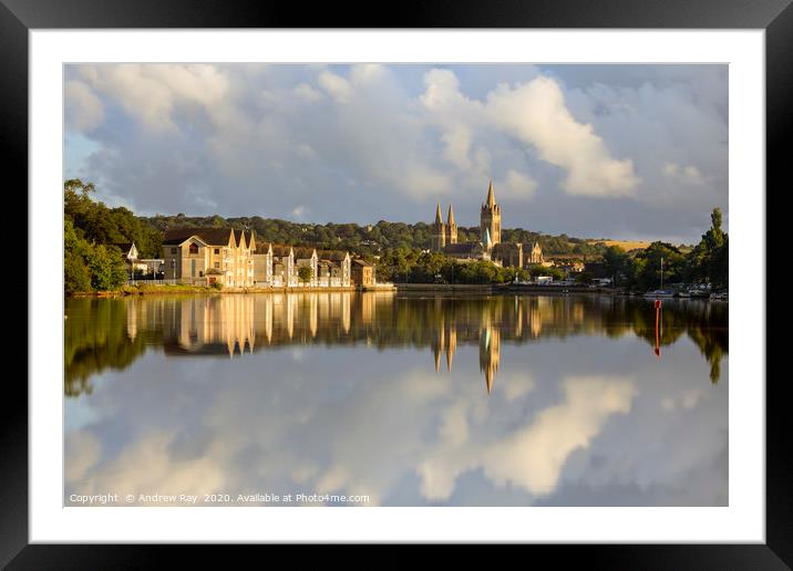 Truro River reflections Framed Mounted Print by Andrew Ray