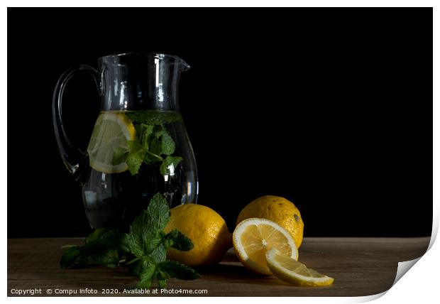 still life with lemonade made from lemon and mint Print by Chris Willemsen