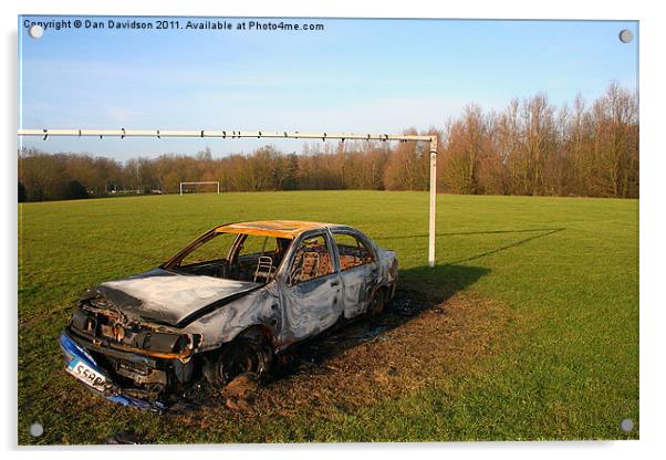 Stolen Car Between the Goalposts Acrylic by Dan Davidson