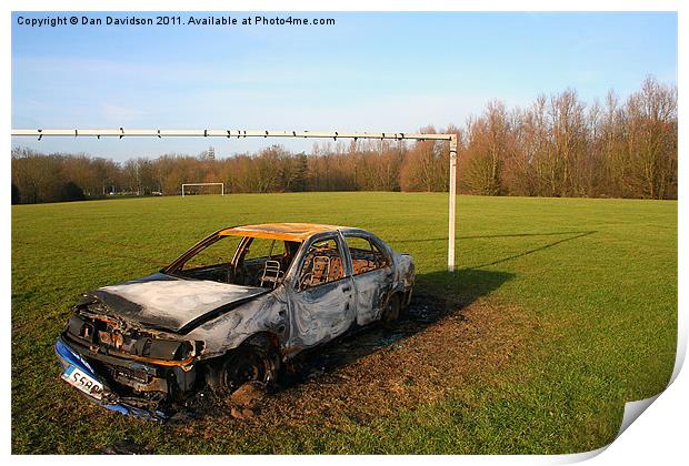 Stolen Car Between the Goalposts Print by Dan Davidson