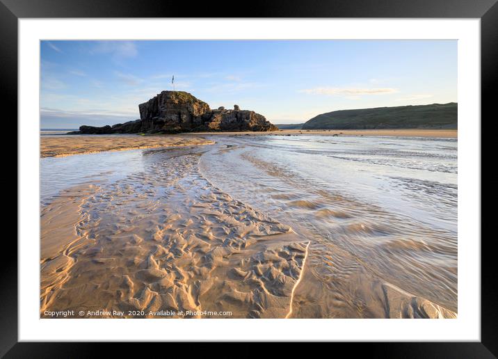 Sand patterns and Chapel Rock (Perranporth) Framed Mounted Print by Andrew Ray
