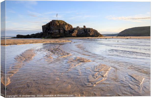 River and sand patterns (Perranporth) Canvas Print by Andrew Ray